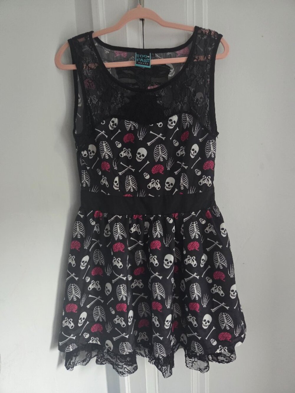 Too Fast Brand Skeleton Brain Lace Trim Fit And Flare Dress Seize L